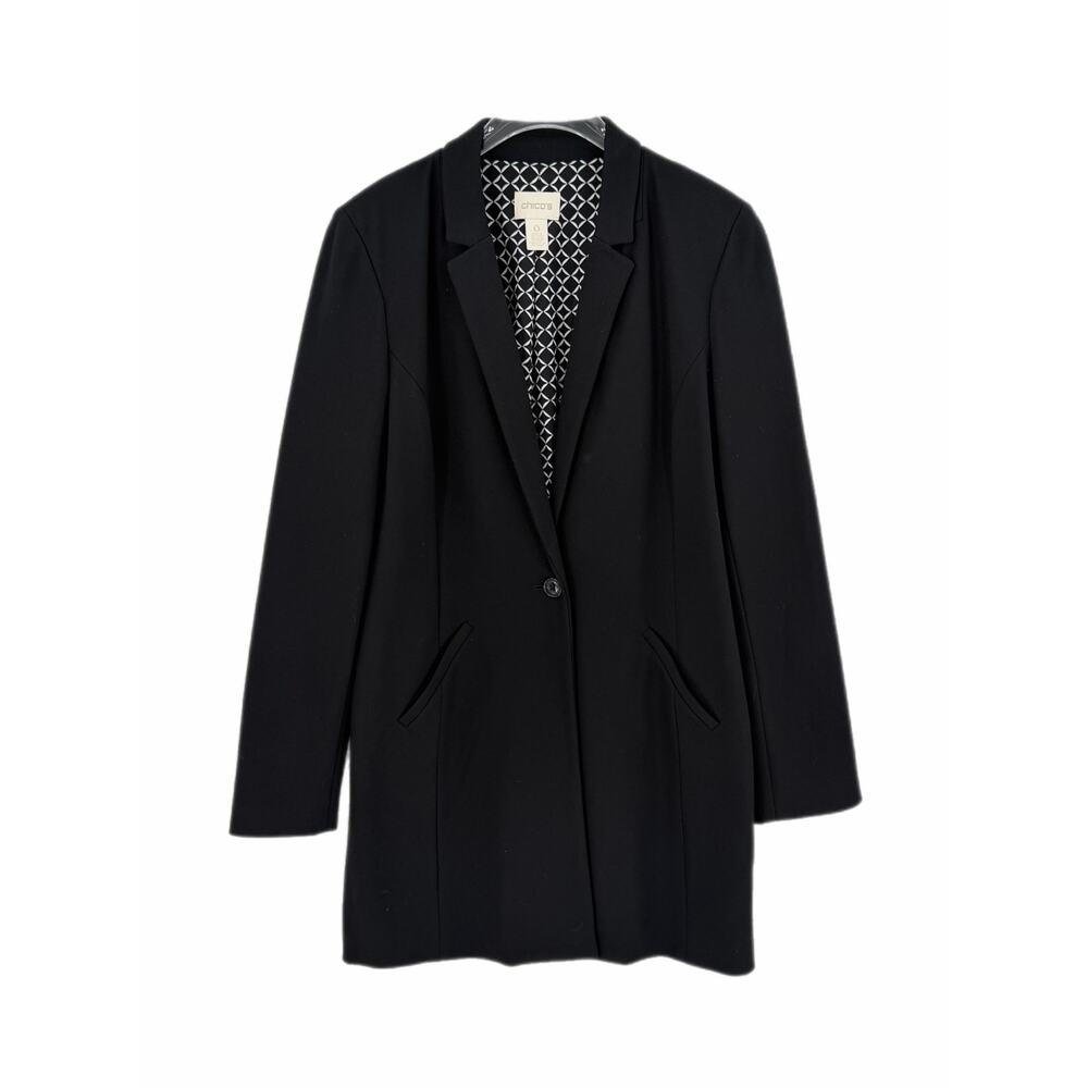 Chico’s Sz 0 Black Professional Workwear Layering Minimal Longline Blazer Jacket - Picture 7 of 15